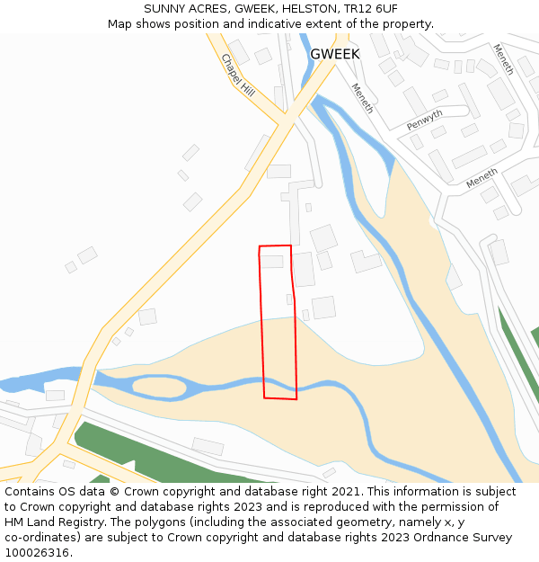 SUNNY ACRES, GWEEK, HELSTON, TR12 6UF: Location map and indicative extent of plot