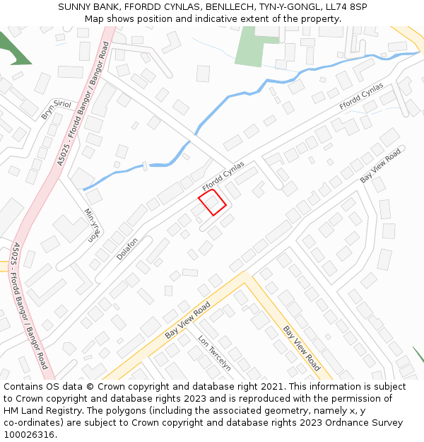 SUNNY BANK, FFORDD CYNLAS, BENLLECH, TYN-Y-GONGL, LL74 8SP: Location map and indicative extent of plot