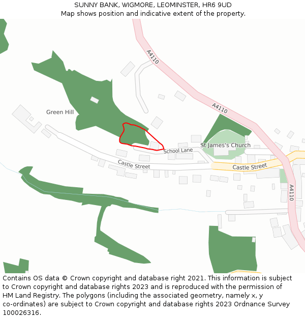 SUNNY BANK, WIGMORE, LEOMINSTER, HR6 9UD: Location map and indicative extent of plot