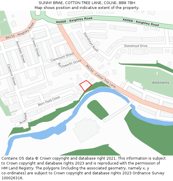 SUNNY BRAE, COTTON TREE LANE, COLNE, BB8 7BH: Location map and indicative extent of plot