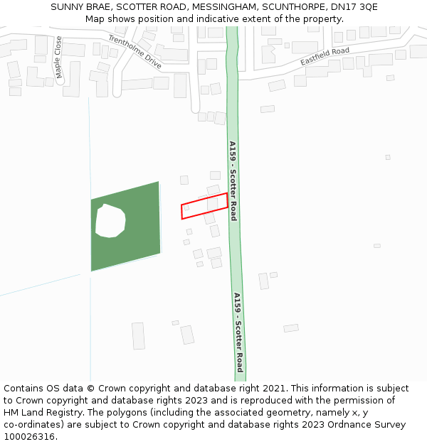 SUNNY BRAE, SCOTTER ROAD, MESSINGHAM, SCUNTHORPE, DN17 3QE: Location map and indicative extent of plot