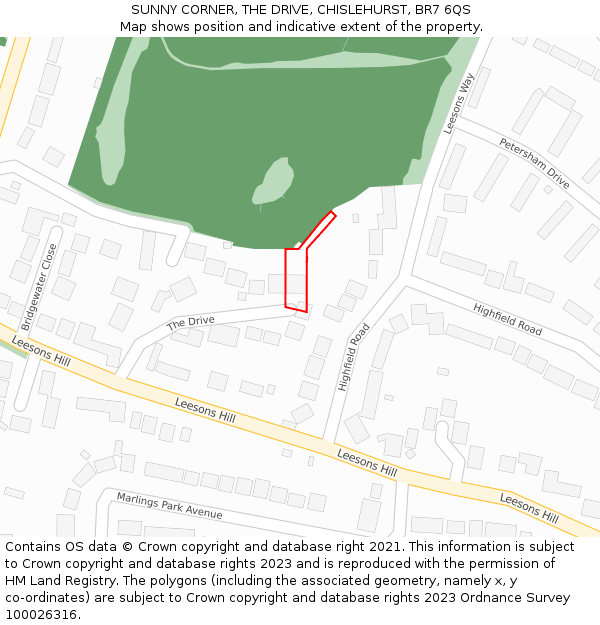 SUNNY CORNER, THE DRIVE, CHISLEHURST, BR7 6QS: Location map and indicative extent of plot