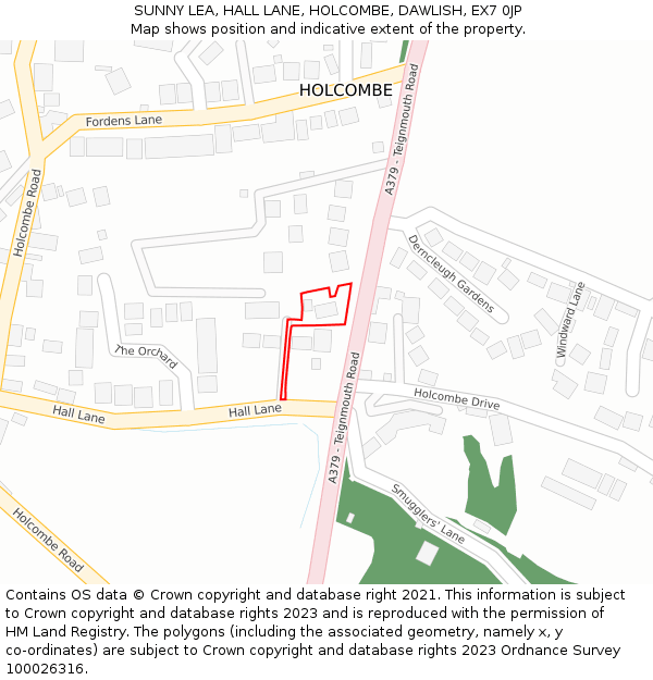 SUNNY LEA, HALL LANE, HOLCOMBE, DAWLISH, EX7 0JP: Location map and indicative extent of plot