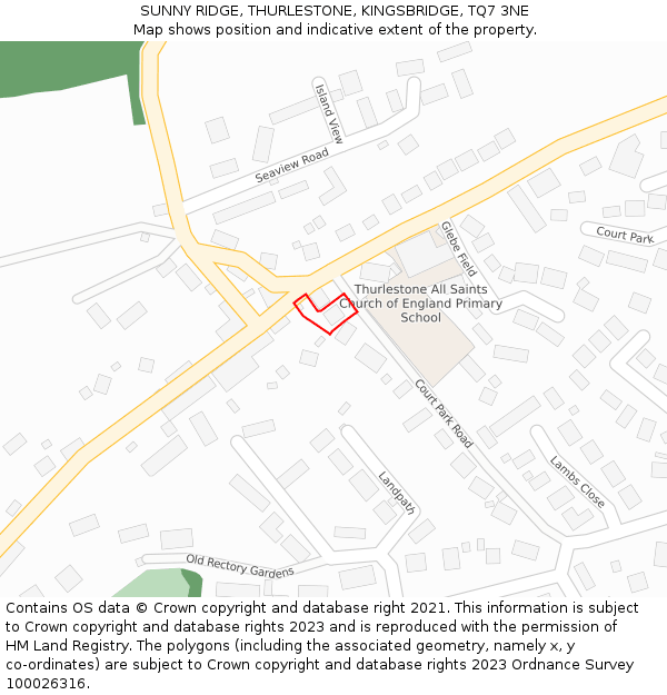 SUNNY RIDGE, THURLESTONE, KINGSBRIDGE, TQ7 3NE: Location map and indicative extent of plot