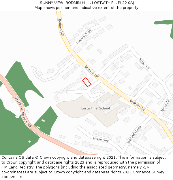 SUNNY VIEW, BODMIN HILL, LOSTWITHIEL, PL22 0AJ: Location map and indicative extent of plot