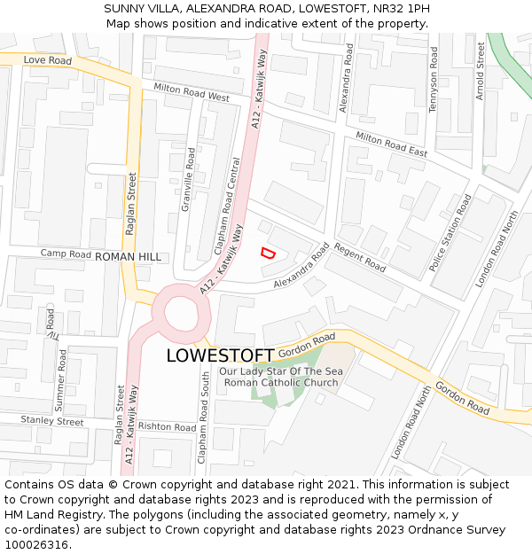 SUNNY VILLA, ALEXANDRA ROAD, LOWESTOFT, NR32 1PH: Location map and indicative extent of plot