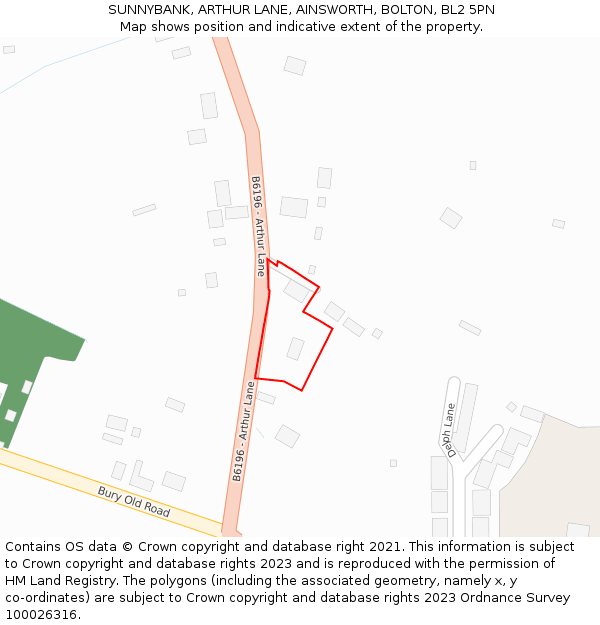 SUNNYBANK, ARTHUR LANE, AINSWORTH, BOLTON, BL2 5PN: Location map and indicative extent of plot