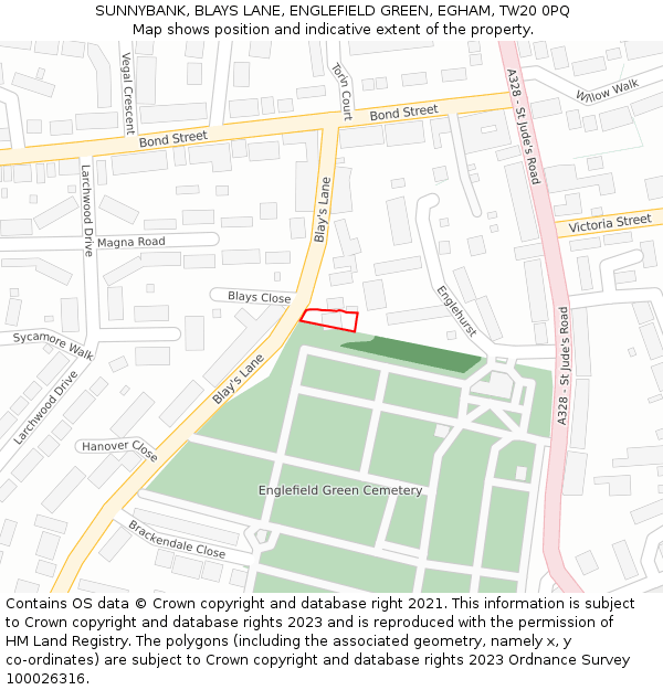 SUNNYBANK, BLAYS LANE, ENGLEFIELD GREEN, EGHAM, TW20 0PQ: Location map and indicative extent of plot