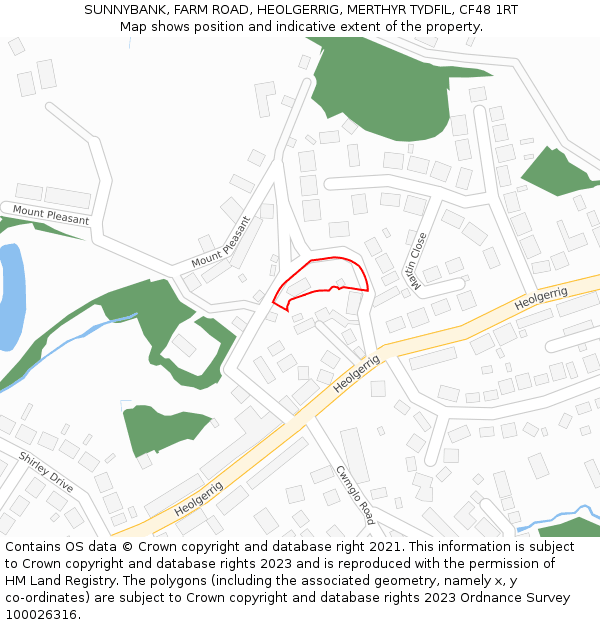 SUNNYBANK, FARM ROAD, HEOLGERRIG, MERTHYR TYDFIL, CF48 1RT: Location map and indicative extent of plot