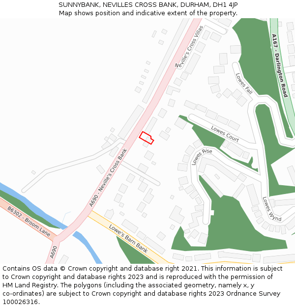 SUNNYBANK, NEVILLES CROSS BANK, DURHAM, DH1 4JP: Location map and indicative extent of plot