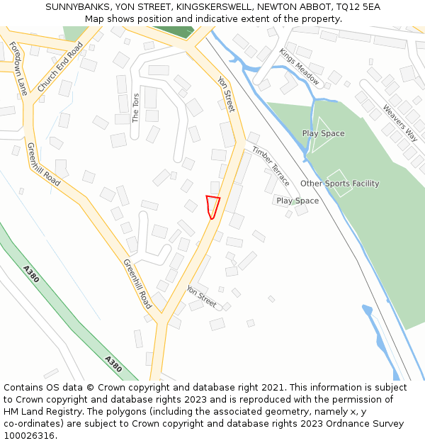 SUNNYBANKS, YON STREET, KINGSKERSWELL, NEWTON ABBOT, TQ12 5EA: Location map and indicative extent of plot