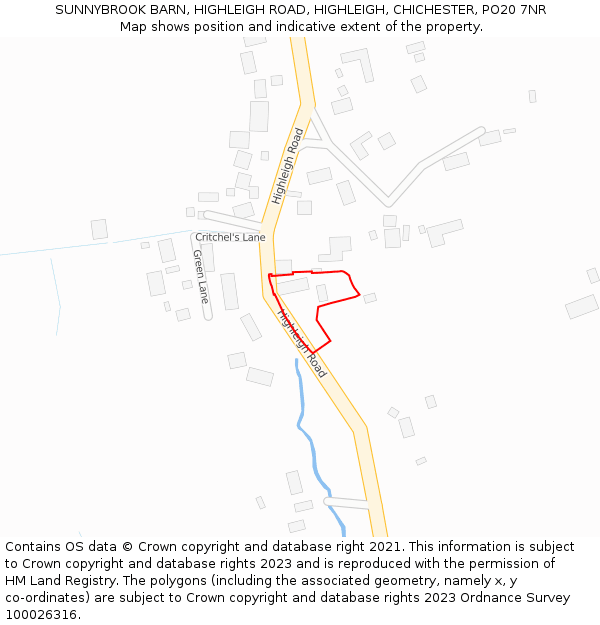 SUNNYBROOK BARN, HIGHLEIGH ROAD, HIGHLEIGH, CHICHESTER, PO20 7NR: Location map and indicative extent of plot