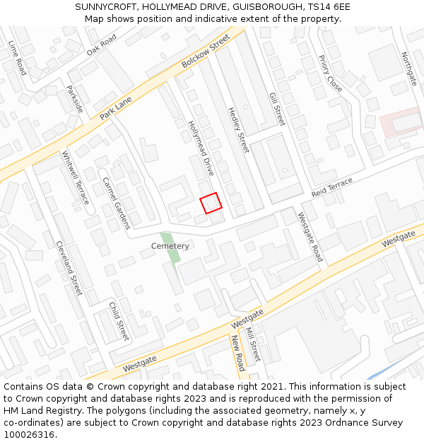 SUNNYCROFT, HOLLYMEAD DRIVE, GUISBOROUGH, TS14 6EE: Location map and indicative extent of plot
