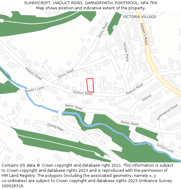 SUNNYCROFT, VIADUCT ROAD, GARNDIFFAITH, PONTYPOOL, NP4 7PA: Location map and indicative extent of plot