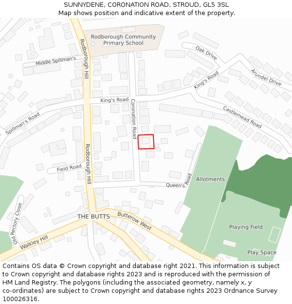 SUNNYDENE, CORONATION ROAD, STROUD, GL5 3SL: Location map and indicative extent of plot