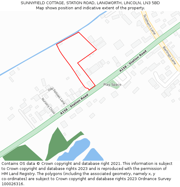 SUNNYFIELD COTTAGE, STATION ROAD, LANGWORTH, LINCOLN, LN3 5BD: Location map and indicative extent of plot