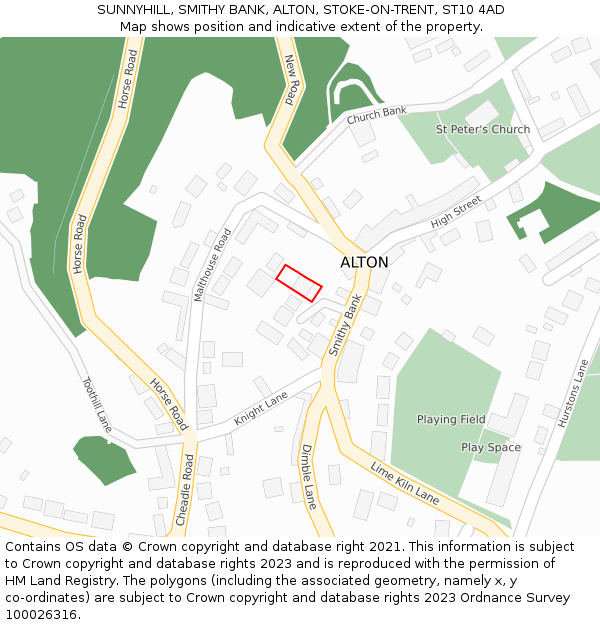 SUNNYHILL, SMITHY BANK, ALTON, STOKE-ON-TRENT, ST10 4AD: Location map and indicative extent of plot