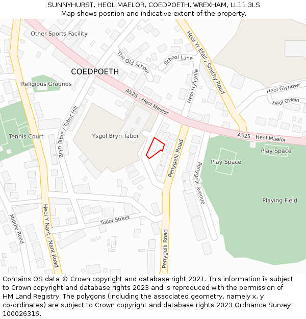SUNNYHURST, HEOL MAELOR, COEDPOETH, WREXHAM, LL11 3LS: Location map and indicative extent of plot
