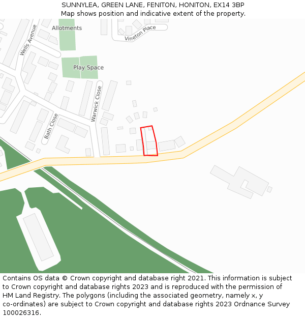 SUNNYLEA, GREEN LANE, FENITON, HONITON, EX14 3BP: Location map and indicative extent of plot