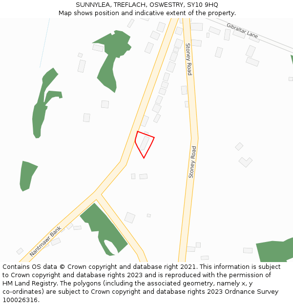 SUNNYLEA, TREFLACH, OSWESTRY, SY10 9HQ: Location map and indicative extent of plot