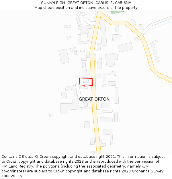 SUNNYLEIGH, GREAT ORTON, CARLISLE, CA5 6NA: Location map and indicative extent of plot