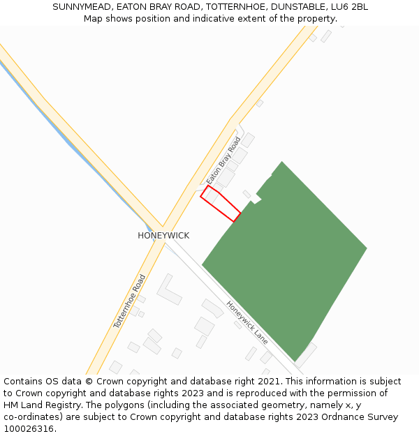 SUNNYMEAD, EATON BRAY ROAD, TOTTERNHOE, DUNSTABLE, LU6 2BL: Location map and indicative extent of plot