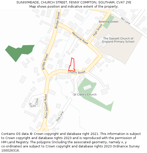 SUNNYMEADE, CHURCH STREET, FENNY COMPTON, SOUTHAM, CV47 2YE: Location map and indicative extent of plot