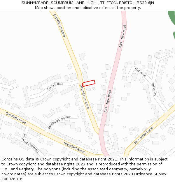 SUNNYMEADE, SCUMBRUM LANE, HIGH LITTLETON, BRISTOL, BS39 6JN: Location map and indicative extent of plot