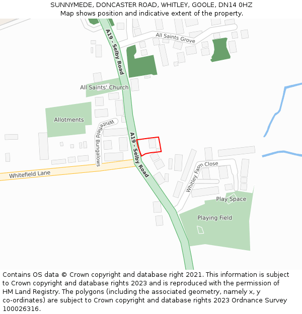 SUNNYMEDE, DONCASTER ROAD, WHITLEY, GOOLE, DN14 0HZ: Location map and indicative extent of plot