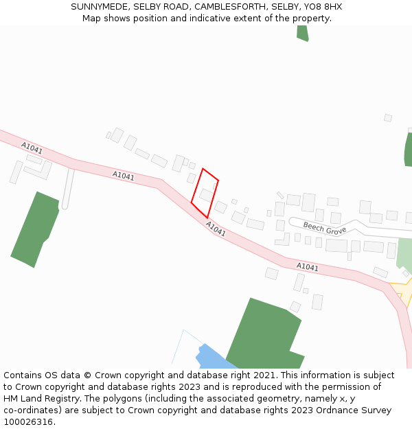 SUNNYMEDE, SELBY ROAD, CAMBLESFORTH, SELBY, YO8 8HX: Location map and indicative extent of plot
