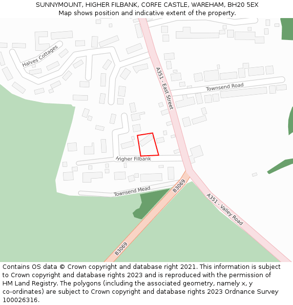 SUNNYMOUNT, HIGHER FILBANK, CORFE CASTLE, WAREHAM, BH20 5EX: Location map and indicative extent of plot