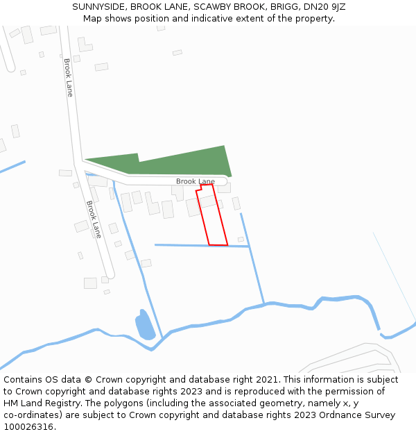 SUNNYSIDE, BROOK LANE, SCAWBY BROOK, BRIGG, DN20 9JZ: Location map and indicative extent of plot