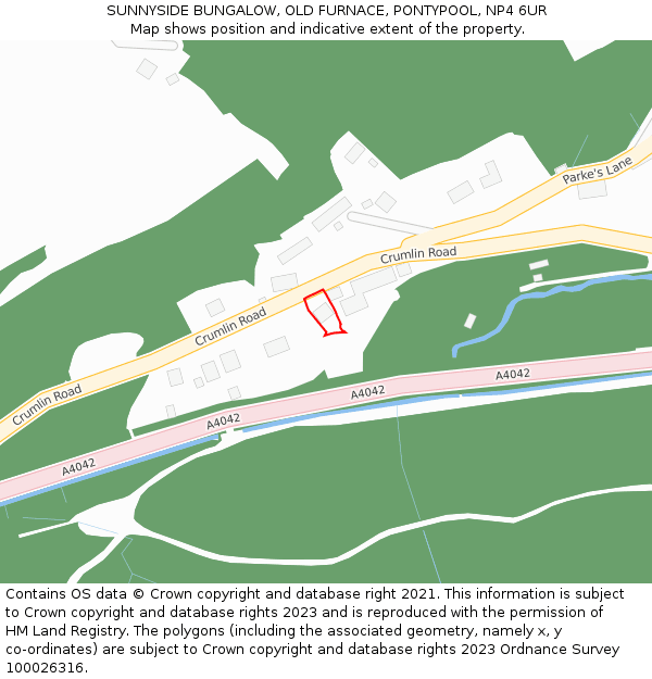 SUNNYSIDE BUNGALOW, OLD FURNACE, PONTYPOOL, NP4 6UR: Location map and indicative extent of plot