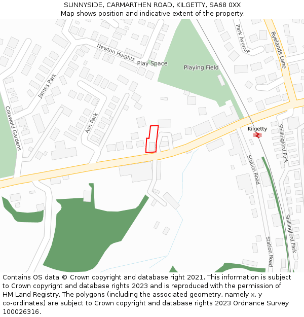 SUNNYSIDE, CARMARTHEN ROAD, KILGETTY, SA68 0XX: Location map and indicative extent of plot