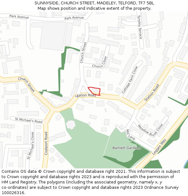 SUNNYSIDE, CHURCH STREET, MADELEY, TELFORD, TF7 5BL: Location map and indicative extent of plot