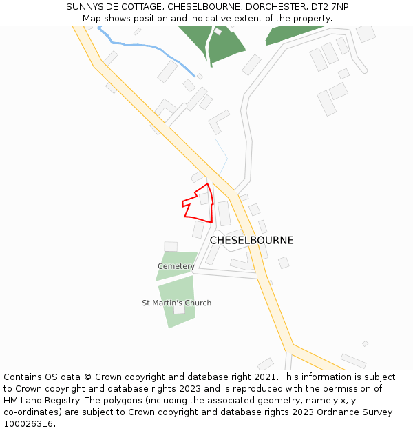 SUNNYSIDE COTTAGE, CHESELBOURNE, DORCHESTER, DT2 7NP: Location map and indicative extent of plot