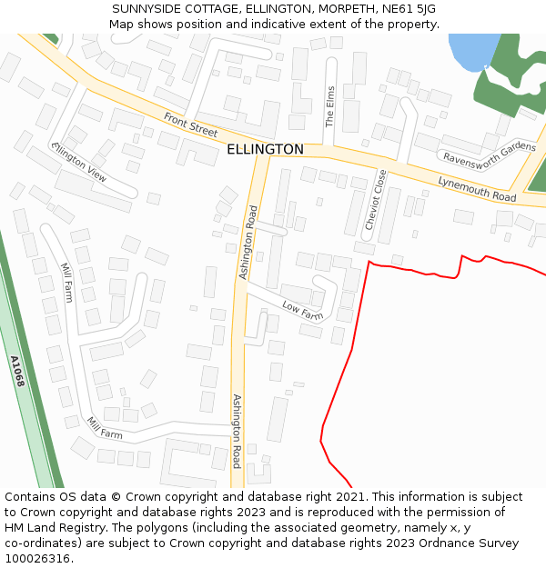 SUNNYSIDE COTTAGE, ELLINGTON, MORPETH, NE61 5JG: Location map and indicative extent of plot