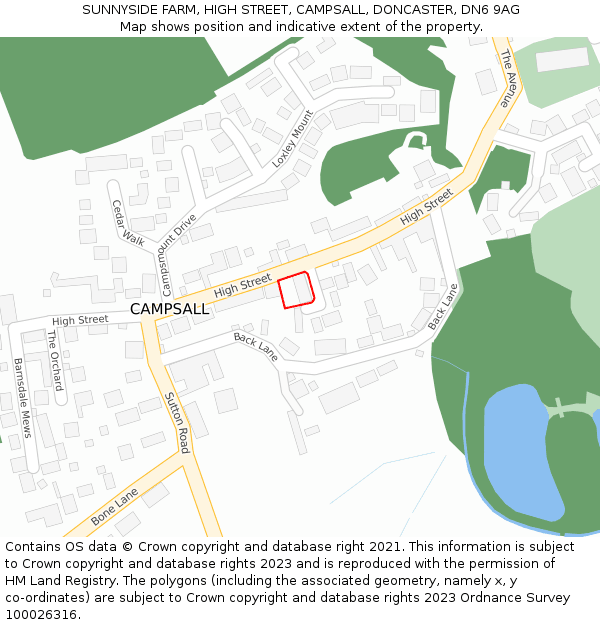 SUNNYSIDE FARM, HIGH STREET, CAMPSALL, DONCASTER, DN6 9AG: Location map and indicative extent of plot