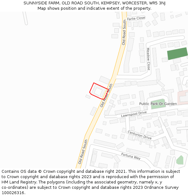 SUNNYSIDE FARM, OLD ROAD SOUTH, KEMPSEY, WORCESTER, WR5 3NJ: Location map and indicative extent of plot