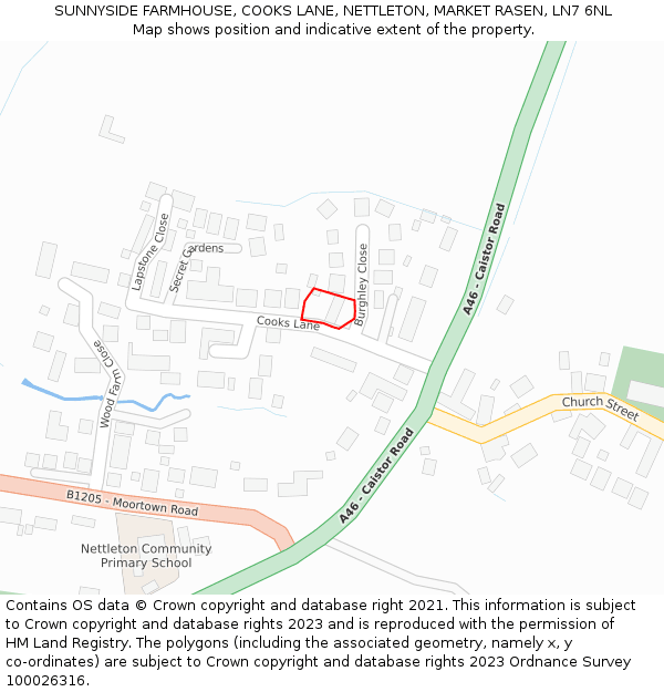 SUNNYSIDE FARMHOUSE, COOKS LANE, NETTLETON, MARKET RASEN, LN7 6NL: Location map and indicative extent of plot