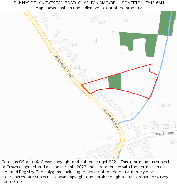 SUNNYSIDE, KINGWESTON ROAD, CHARLTON MACKRELL, SOMERTON, TA11 6AH: Location map and indicative extent of plot