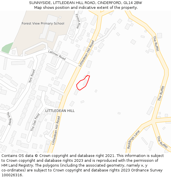 SUNNYSIDE, LITTLEDEAN HILL ROAD, CINDERFORD, GL14 2BW: Location map and indicative extent of plot