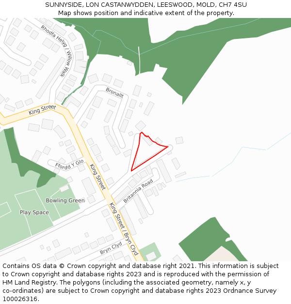 SUNNYSIDE, LON CASTANWYDDEN, LEESWOOD, MOLD, CH7 4SU: Location map and indicative extent of plot