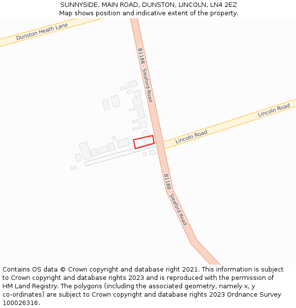 SUNNYSIDE, MAIN ROAD, DUNSTON, LINCOLN, LN4 2EZ: Location map and indicative extent of plot