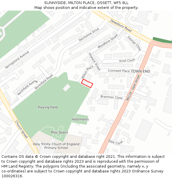 SUNNYSIDE, MILTON PLACE, OSSETT, WF5 9LL: Location map and indicative extent of plot
