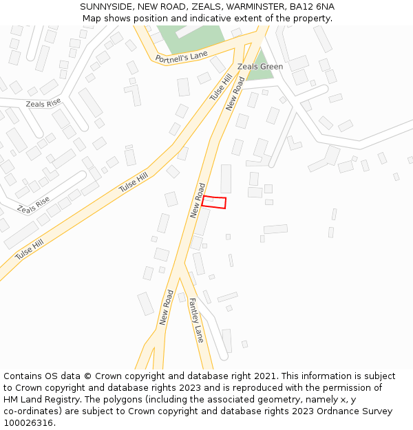 SUNNYSIDE, NEW ROAD, ZEALS, WARMINSTER, BA12 6NA: Location map and indicative extent of plot