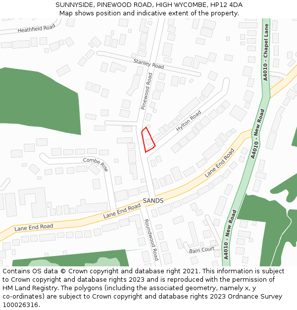 SUNNYSIDE, PINEWOOD ROAD, HIGH WYCOMBE, HP12 4DA: Location map and indicative extent of plot