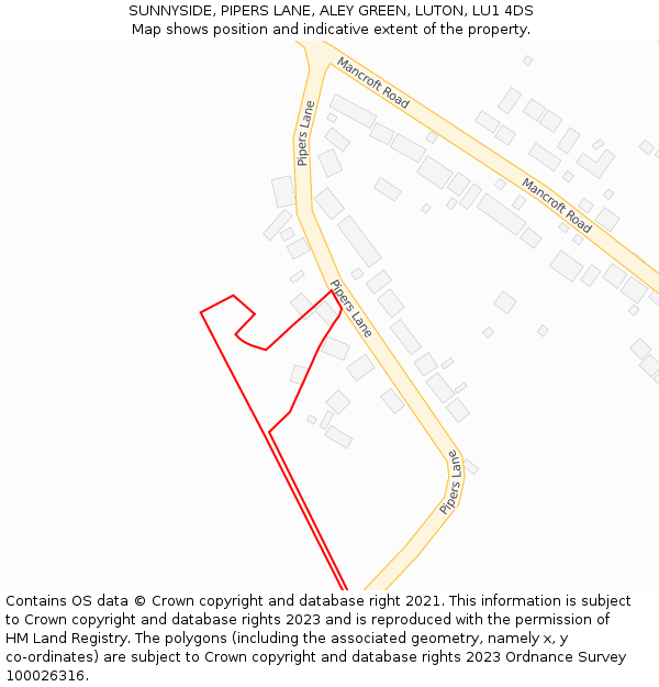 SUNNYSIDE, PIPERS LANE, ALEY GREEN, LUTON, LU1 4DS: Location map and indicative extent of plot
