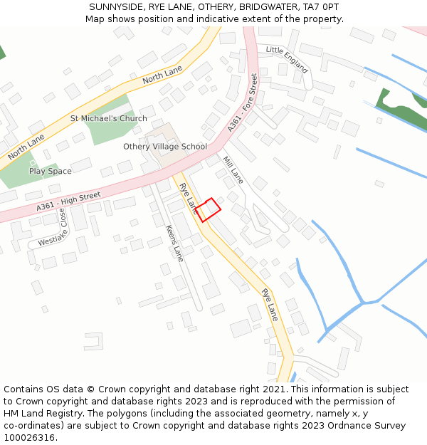 SUNNYSIDE, RYE LANE, OTHERY, BRIDGWATER, TA7 0PT: Location map and indicative extent of plot