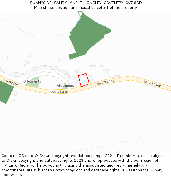 SUNNYSIDE, SANDY LANE, FILLONGLEY, COVENTRY, CV7 8DD: Location map and indicative extent of plot